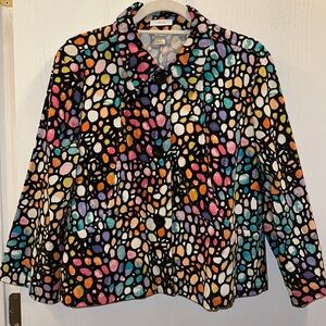 Christopher & Banks Corduroy Jacket Black Pastel Dots. Size Large stretchy